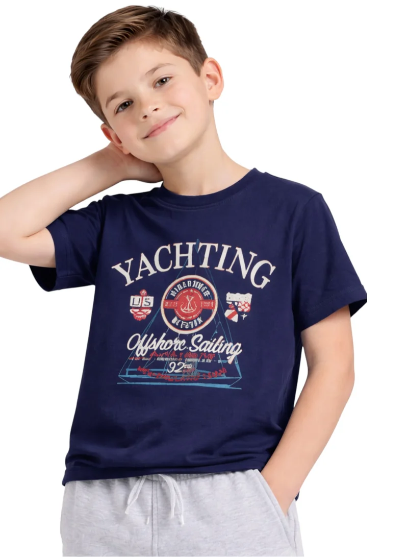Victor And Jane  Boys Yachting Printed T-Shirt & Grey Terry Joggers Set for Men | Best Price UAE